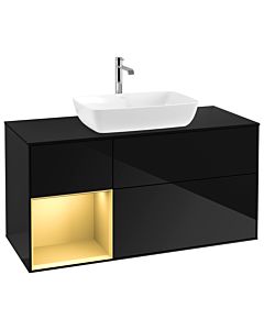 Villeroy und Boch Finion Waschtischunterschrank G822HFPH 120cm, Abdeckplatte black matt, Emotion, Regale Gold matt lacquer, Glossy Black Lacquer