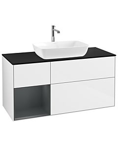 Villeroy und Boch Finion Villeroy und Boch Finion G822HGGF 120cm, cover plate black matt, Emotion, shelves Midnight matt lacquer, Glossy white lacquer
