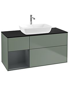 Villeroy und Boch Finion Villeroy und Boch G822HGGM 120cm, plaque de finition noir mat, Emotion, étagères laqué mat minuit, Olive Matt Lacquer