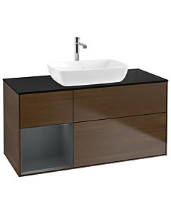Villeroy und Boch Finion Waschtischunterschrank G822HGGN 120cm, Abdeckplatte black matt, Emotion, Regale Midnight matt lacquer, Walnut veneer