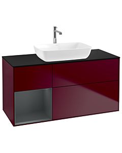 Villeroy und Boch Finion Waschtischunterschrank G822HGHB 120cm, Abdeckplatte black matt, Emotion, Regale Midnight matt lacquer, Peony Matt