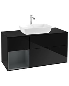 Villeroy und Boch Finion Waschtischunterschrank G822HGPH 120cm, Abdeckplatte black matt, Emotion, Regale Midnight matt lacquer, Glossy Black Lacquer