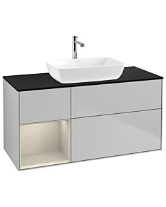 Villeroy und Boch Finion Villeroy und Boch G822HHGJ 120cm, couvercle noir mat, Emotion, étagères laqué sable sable, gris clair mat