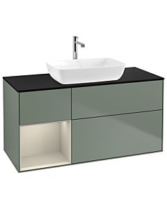 Villeroy und Boch Finion Villeroy und Boch G822HHGM 120cm, plaque de finition noir mat, Emotion, étagères laqué sable sable, Olive Matt Lacquer