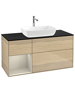 Villeroy und Boch Finion Waschtischunterschrank G822HHPC 120cm, Abdeckplatte black matt, Emotion, Regale sand matt lacquer, Oak Veneer