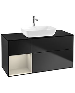 Villeroy und Boch Finion Waschtischunterschrank G822HHPD 120cm, Abdeckplatte black matt, Emotion, Regale sand matt lacquer, Black matt lacquer