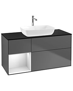 Villeroy und Boch Finion Villeroy und Boch Finion G822MTGK 120cm, cover plate black matt, Emotion, shelves white matt lacquer, anthracite matt