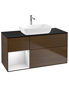 Villeroy und Boch Finion Villeroy und Boch G822MTGN 120cm, plaque de finition noir mat, Emotion, étagères laqué blanc mat, placage noyer