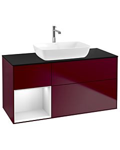 Villeroy und Boch Finion Waschtischunterschrank G822MTHB 120cm, Abdeckplatte black matt, Emotion, Regale White matt lacquer, Peony Matt