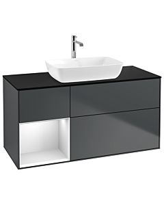 Villeroy und Boch Finion Villeroy und Boch G822MTHG 120cm, plaque de finition noir mat, Emotion, étagères laqué blanc mat, Midnight Blue Matt Lacquer