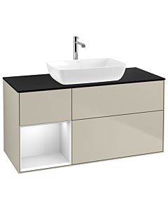 Villeroy und Boch Finion Waschtischunterschrank G822MTHH 120cm, Abdeckplatte black matt, Emotion, Regale White matt lacquer, Sand Matt Lacquer