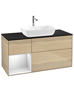 Villeroy und Boch Finion Waschtischunterschrank G822MTPC 120cm, Abdeckplatte black matt, Emotion, Regale White matt lacquer, Oak Veneer