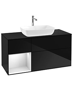 Villeroy und Boch Finion Villeroy und Boch G822MTPH 120cm, plaque de finition noir mat, Emotion, étagères laqué blanc mat, Glossy Black Lacquer
