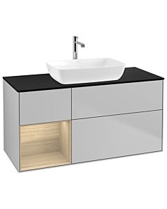 Villeroy und Boch Finion Waschtischunterschrank G822PCGJ 120cm, Abdeckplatte black matt, Emotion, Regale Oak Veneer, Light grey matt