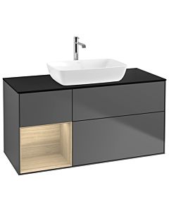 Villeroy und Boch Finion Waschtischunterschrank G822PCGK 120cm, Abdeckplatte black matt, Emotion, Regale Oak Veneer, Anthracite matt
