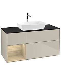 Villeroy und Boch Finion Waschtischunterschrank G822PCHH 120cm, Abdeckplatte black matt, Emotion, Regale Oak Veneer, Sand Matt Lacquer