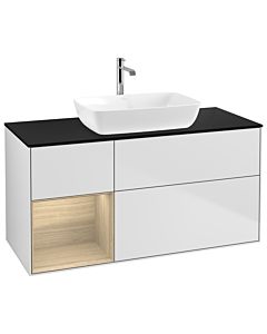 Villeroy und Boch Finion Waschtischunterschrank G822PCMT 120cm, Abdeckplatte black matt, Emotion, Regale Oak Veneer, White matt lacquer