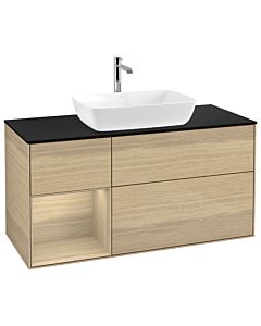 Villeroy und Boch Finion Waschtischunterschrank G822PCPC 120cm, Abdeckplatte black matt, Emotion, Regale Oak Veneer, Oak Veneer