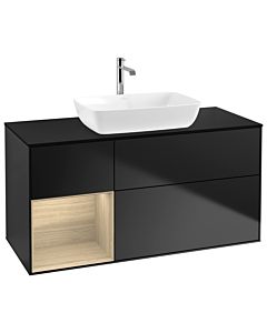 Villeroy und Boch Finion Waschtischunterschrank G822PCPD 120cm, Abdeckplatte black matt, Emotion, Regale Oak Veneer, Black matt lacquer