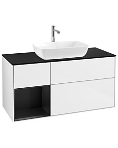 Villeroy und Boch Finion Waschtischunterschrank G822PDGF 120cm, Abdeckplatte black matt, Emotion, Regale Black matt lacquer, Glossy white lacquer
