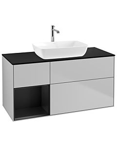 Villeroy und Boch Finion Waschtischunterschrank G822PDGJ 120cm, Abdeckplatte black matt, Emotion, Regale Black matt lacquer, Light grey matt