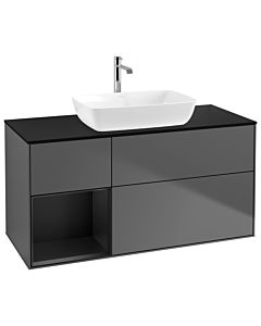 Villeroy und Boch Finion Villeroy und Boch G822PDGK 120cm, plaque de finition noir mat, Emotion, étagères laqué noir mat, anthracite mat