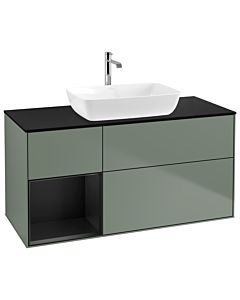 Villeroy und Boch Finion Villeroy und Boch G822PDGM 120cm, plaque de finition noir mat, Emotion, étagères laqué noir mat, Olive Matt Lacquer