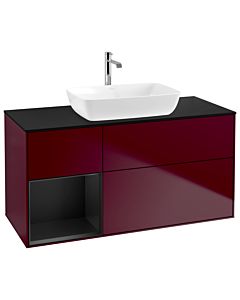 Villeroy und Boch Finion Waschtischunterschrank G822PDHB 120cm, Abdeckplatte black matt, Emotion, Regale Black matt lacquer, Peony Matt