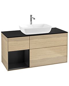 Villeroy und Boch Finion Waschtischunterschrank G822PDPC 120cm, Abdeckplatte black matt, Emotion, Regale Black matt lacquer, Oak Veneer