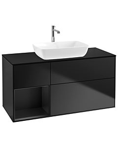 Villeroy und Boch Finion Villeroy und Boch G822PDPD 120cm, plaque de finition noir mat, Emotion, étagères Laque noire mate, Laque noire mate