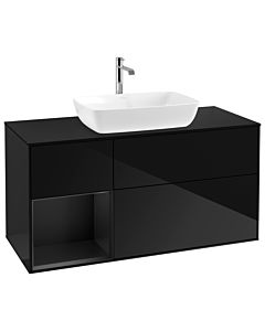 Villeroy und Boch Finion Villeroy und Boch G822PDPH 120cm, plaque de finition noir mat, Emotion, étagères laqué noir mat, Glossy Black Lacquer