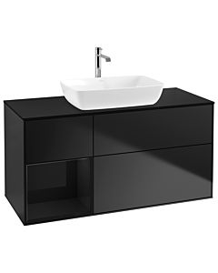 Villeroy und Boch Finion Waschtischunterschrank G822PHPD 120cm, Abdeckplatte black matt, Emotion, Regale Glossy black lacquer, Black matt lacquer