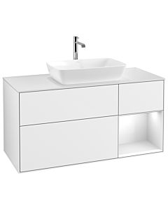 Villeroy und Boch Finion Villeroy und Boch G831GFGF 120cm, plaque de finition blanc mat, Emotion, étagères laqué blanc brillant, laqué blanc brillant