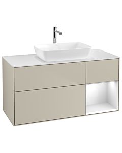 Villeroy und Boch Finion Villeroy und Boch G831GFHH 120cm, plaque de finition blanc mat, emotion, étagères laqué blanc brillant, Sand Matt Lacquer