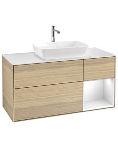 Villeroy und Boch Finion Villeroy und Boch G831GFPC 120cm, plaque de finition blanc mat, Emotion, étagères Laque blanc brillant, Oak Veneer