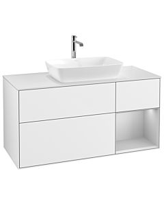Villeroy und Boch Finion Villeroy und Boch G831GJGF 120cm, couvercle blanc mat, Emotion, étagères Laque gris clair mat, Laque blanc brillant