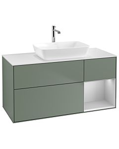 Villeroy und Boch Finion Villeroy und Boch G831GJGM 120cm, plaque de finition blanc mat, Emotion, étagères laqué gris clair mat, Olive Matt Lacquer