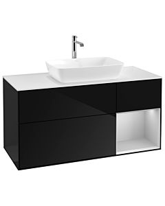 Villeroy und Boch Finion Waschtischunterschrank G831GJPH 120cm, Abdeckplatte white matt, Emotion, Regale Light grey matt lacquer, Glossy Black Lacquer