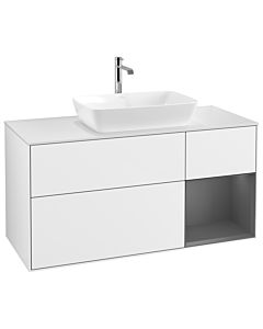 Villeroy und Boch Finion Waschtischunterschrank G831GKGF 120cm, Abdeckplatte white matt, Emotion, Regale Anthracite matt lacquer, Glossy white lacquer