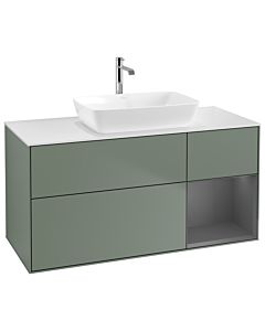 Villeroy und Boch Finion Waschtischunterschrank G831GKGM 120cm, Abdeckplatte white matt, Emotion, Regale Anthracite matt lacquer, Olive Matt Lacquer
