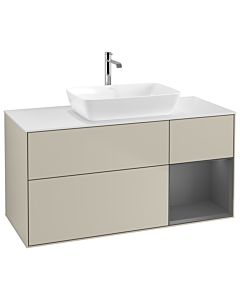 Villeroy und Boch Finion Waschtischunterschrank G831GKHH 120cm, Abdeckplatte white matt, Emotion, Regale Anthracite matt lacquer, Sand Matt Lacquer