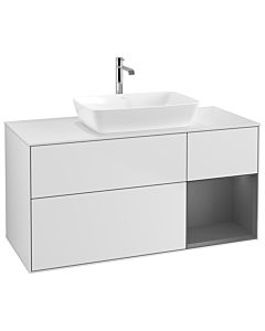 Villeroy und Boch Finion Waschtischunterschrank G831GKMT 120cm, Abdeckplatte white matt, Emotion, Regale Anthracite matt lacquer, White matt lacquer