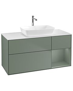 Villeroy und Boch Finion Waschtischunterschrank G831GMGM 120cm, Abdeckplatte white matt, Emotion, Regale Olive matt lacquer, Olive Matt Lacquer