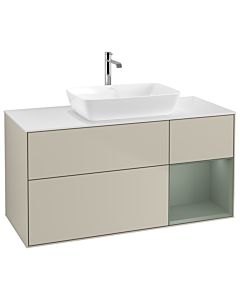 Villeroy und Boch Finion Villeroy und Boch G831GMHH 120cm, plaque de finition blanc mat, Emotion, étagères olive laqué mat, Sand Matt Lacquer