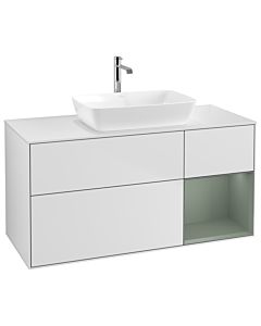 Villeroy und Boch Finion Waschtischunterschrank G831GMMT 120cm, Abdeckplatte white matt, Emotion, Regale Olive matt lacquer, White matt lacquer