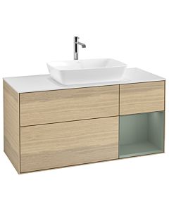 Villeroy und Boch Finion Waschtischunterschrank G831GMPC 120cm, Abdeckplatte white matt, Emotion, Regale Olive matt lacquer, Oak Veneer