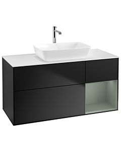 Villeroy und Boch Finion Villeroy und Boch G831GMPD 120cm, plaque de recouvrement blanc mat, Emotion, étagères laqué mat olive, laqué mat noir