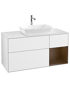 Villeroy und Boch Finion Waschtischunterschrank G831GNGF 120cm, Abdeckplatte white matt, Emotion, Regale Walnut Veneer, Glossy white lacquer