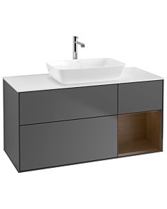 Villeroy und Boch Finion Waschtischunterschrank G831GNGK 120cm, Abdeckplatte white matt, Emotion, Regale Walnut Veneer, Anthracite matt