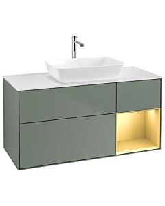 Villeroy und Boch Finion Waschtischunterschrank G831HFGM 120cm, Abdeckplatte white matt, Emotion, Regale Gold matt lacquer, Olive Matt Lacquer